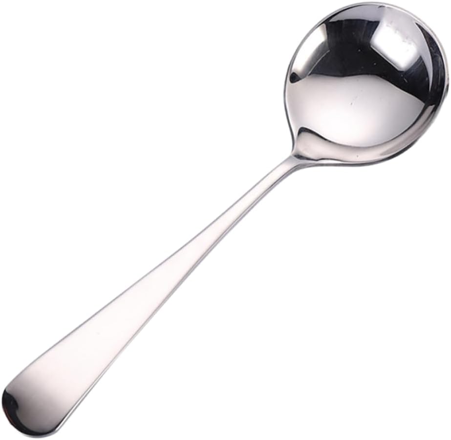 3pcs Silver 304 Stainless Steel Soup Spoons Set Round Table Spoons for Home and Restaurant Use Elegant Tableware for Serving Soups and Desserts