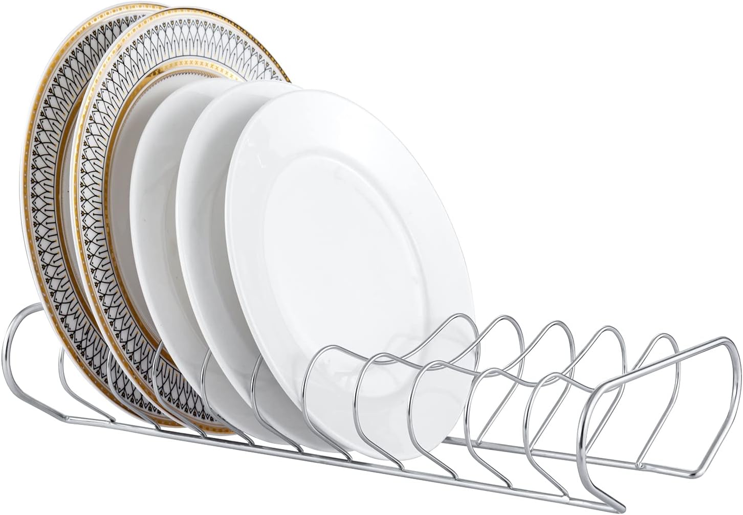 ChromePlatedSilverMetalKitchenDishStorageDrainerRack,CountertopPlateDryingRack-Holdsupto11RoundPlates